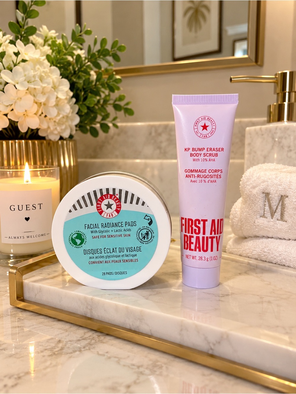 ✨ FIRST AID BEAUTY Head to Toe AHA Smoothing Duo KP Bump Eraser + Radiance Pads